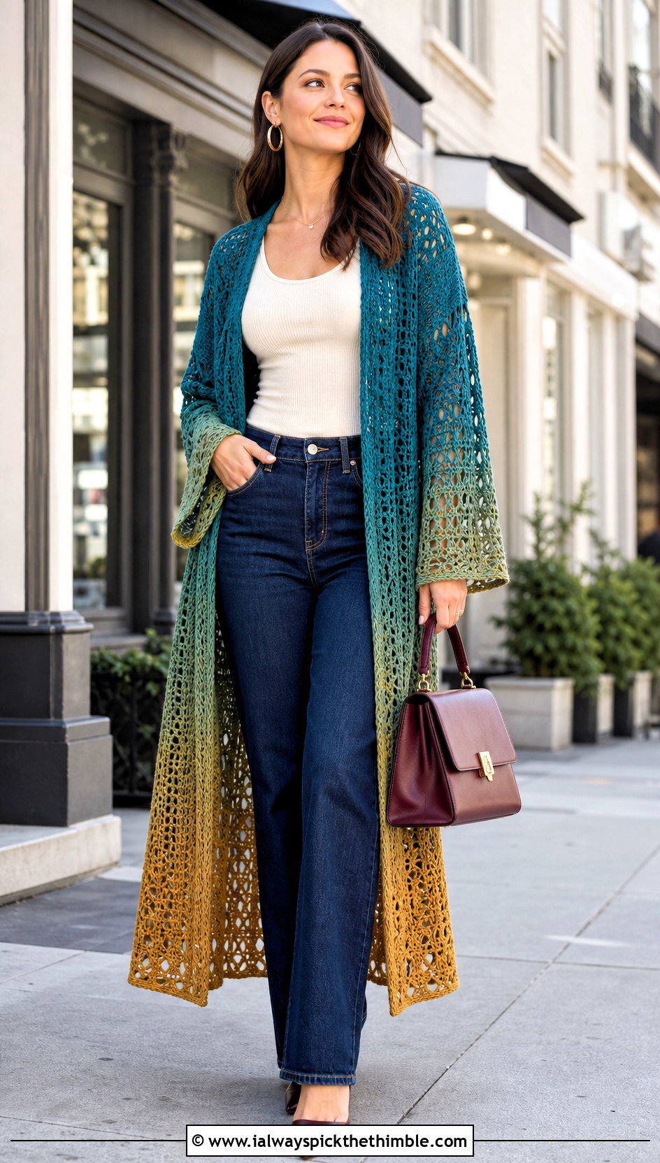 Gold Crochet Duster Cover Up With Tank And Jeans - 15 Gold Crochet Cover Up outfit ideas