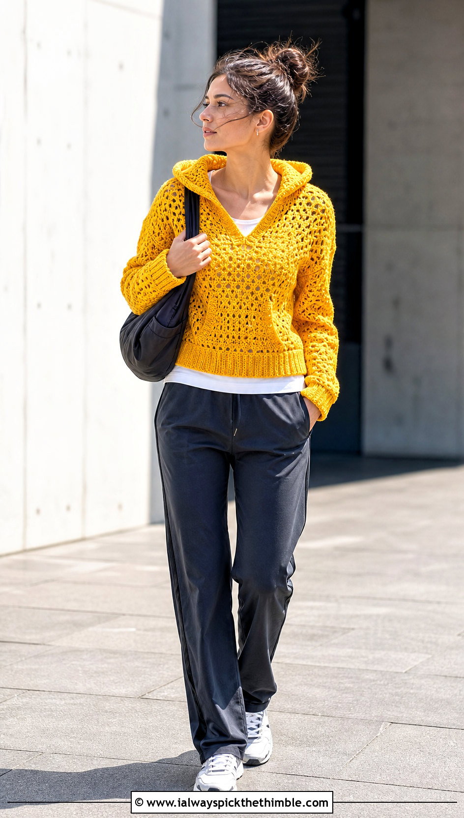 Gold Crochet Hoodie Top With Track Pants - 25 gold crochet top outfit ideas