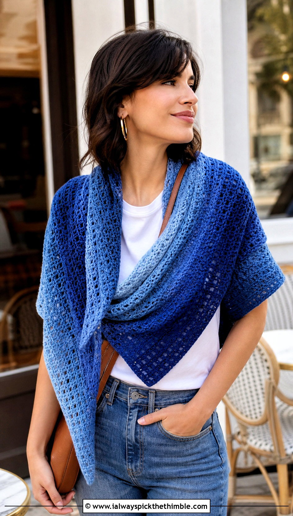 Gradient Never Ending Crochet Shawl With Straight Leg Jeans - 15 Never Ending Crochet Shawl outfit ideas