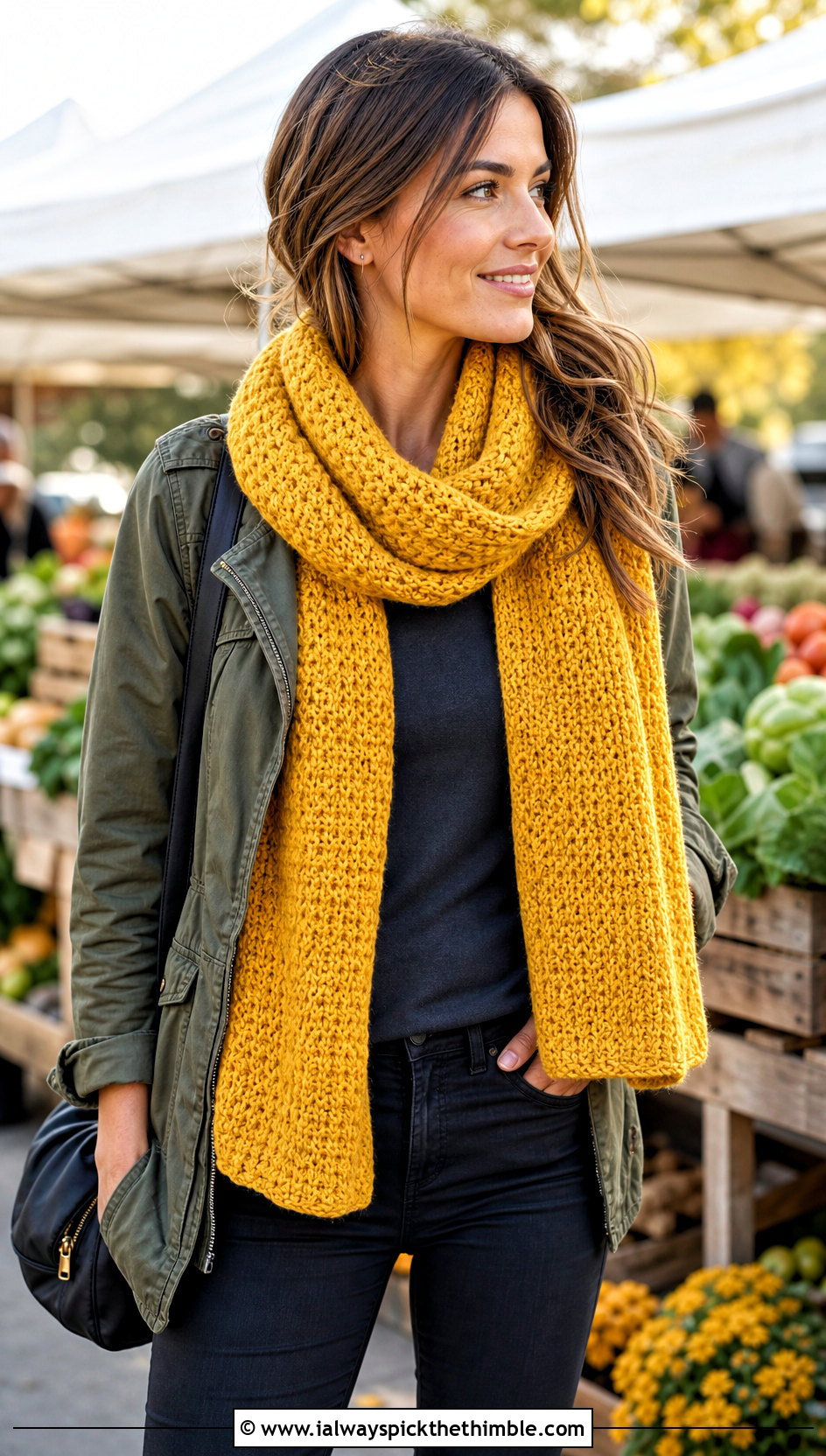 Granite Stitch Bonfire Scarf With Utility Jacket - 20 Crochet Bonfire Scarf outfit ideas