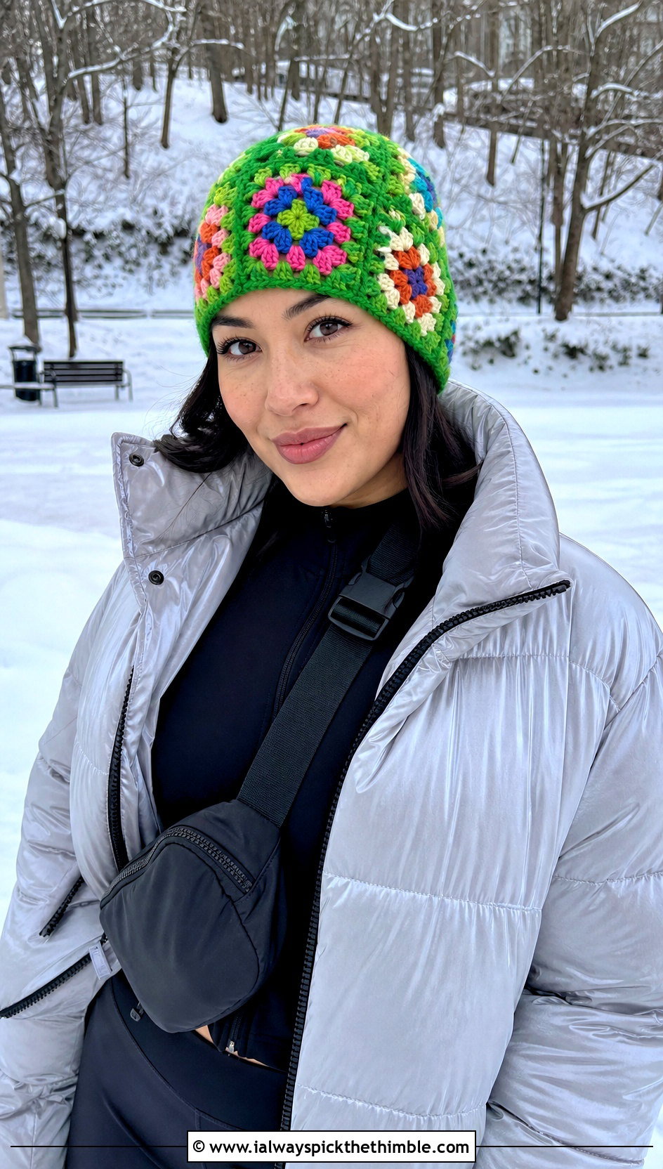 Granny Beanie Hat With Puffer Jacket And Leggings - 20 crochet granny hat outfit ideas