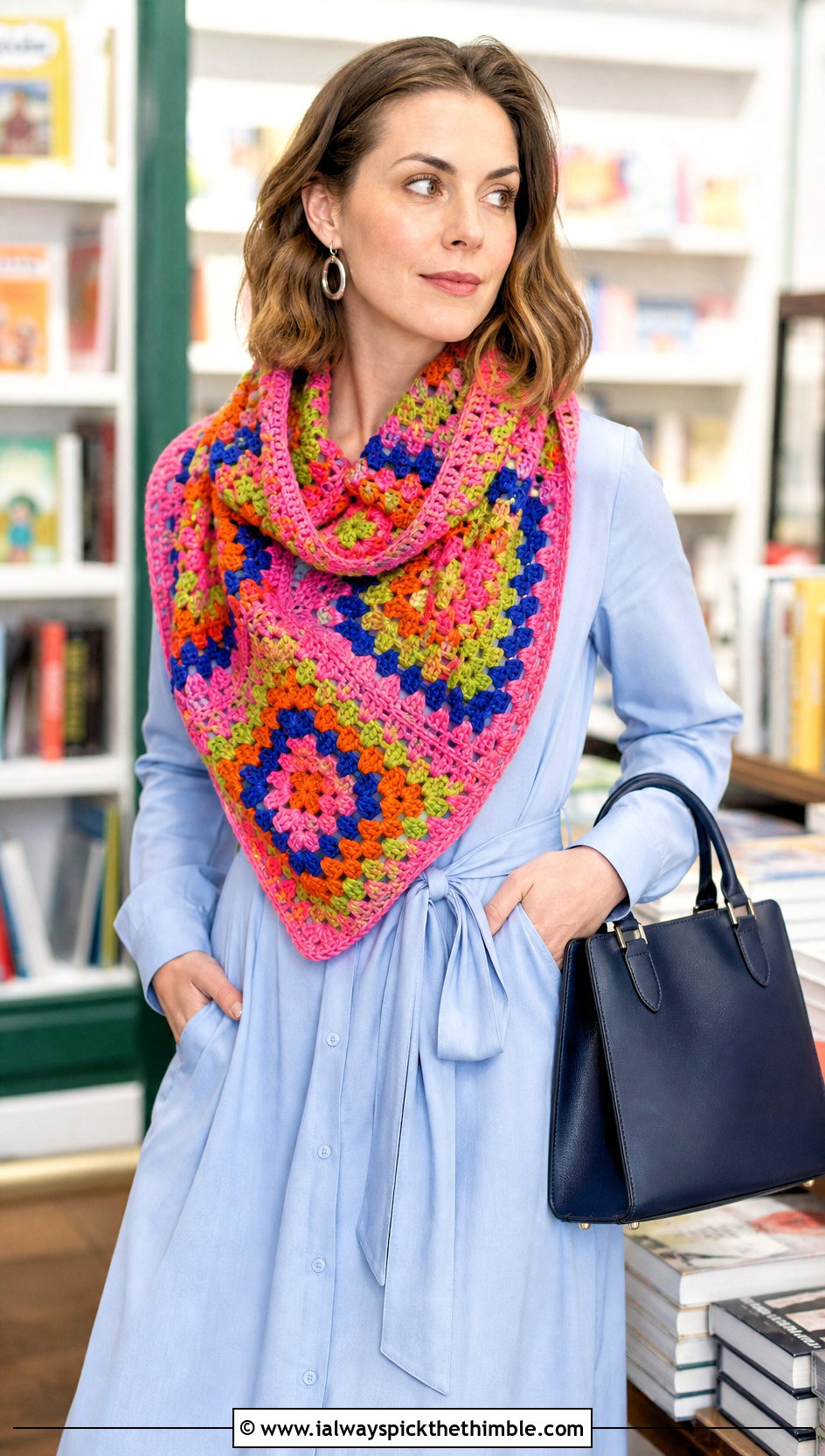 Granny Bib Cowl With Shirtdress And Loafers - 15 Cowls To Crochet outfit ideas
