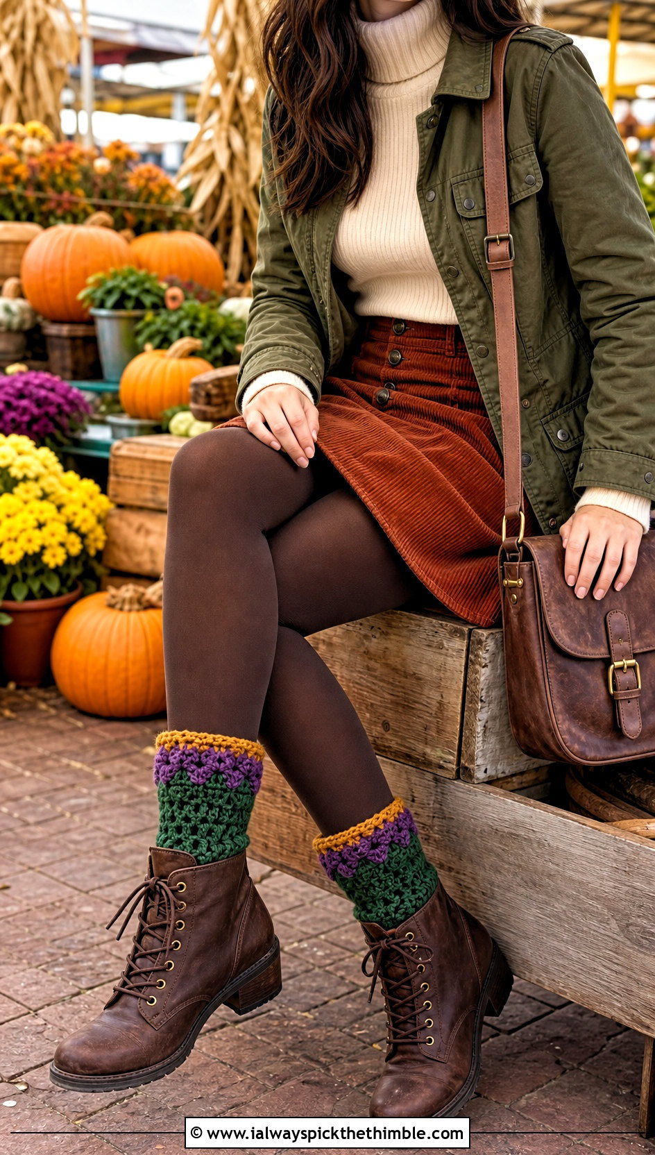 Granny Boot Socks With Corduroy Skirt - 20 Crochet Granny Socks outfit ideas