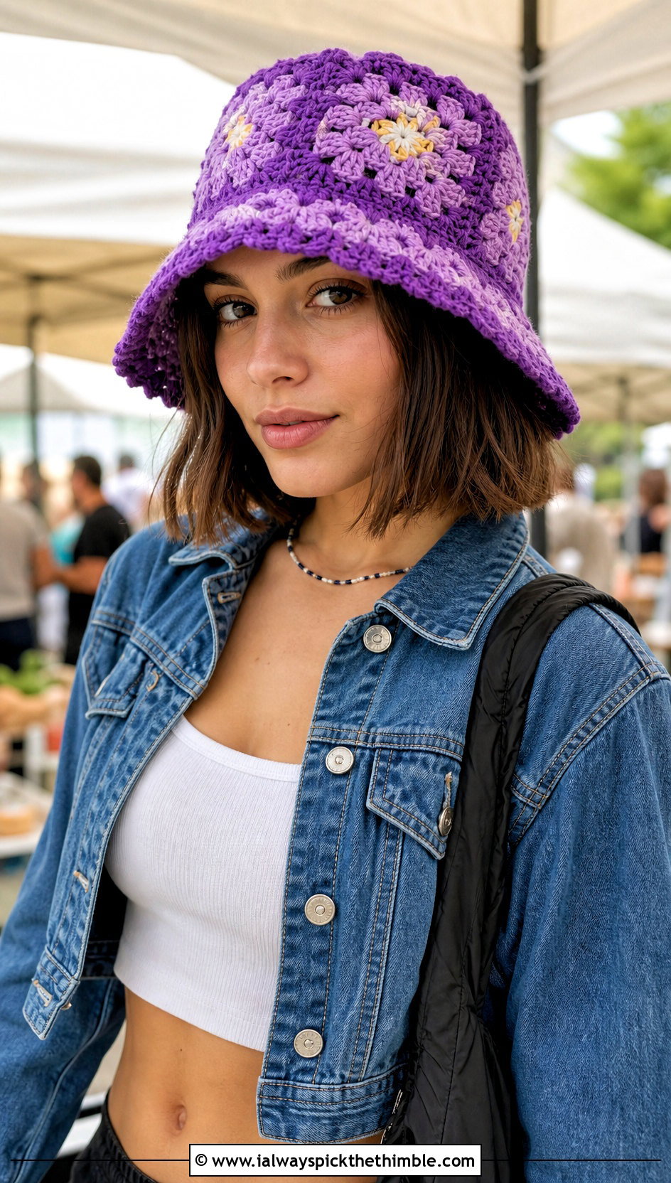 Granny Crown Crochet Raffia Bucket Hat With Cargo Skirt - 20 crochet raffia bucket hat outfit ideas
