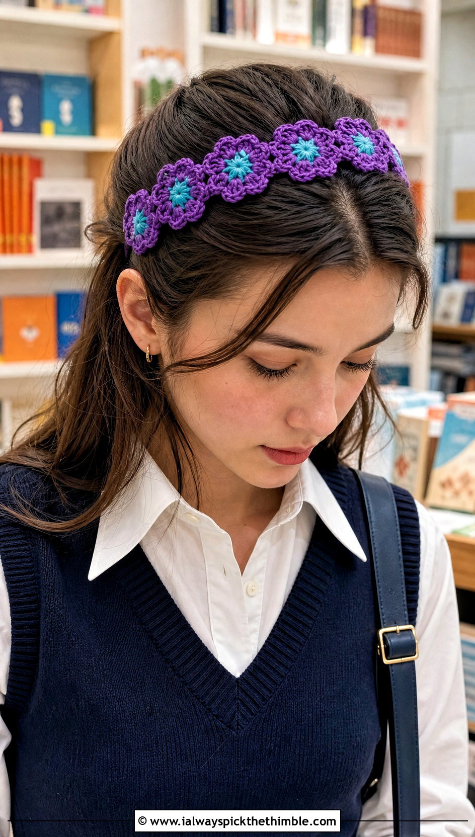 Granny Flower Crochet Headband With Elastic And Preppy Outfit - 15 crochet flower headband with elastic outfit ideas