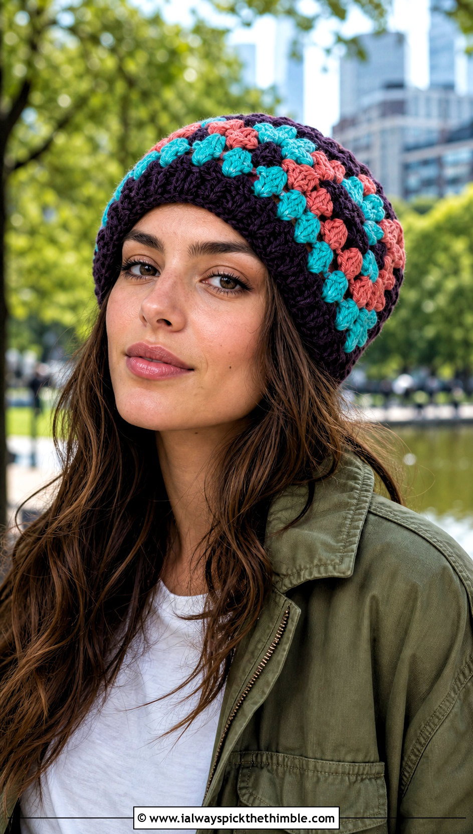 Granny Lace Crochet Beanie With Utility Jacket - 20 crochet lace beanie outfit ideas