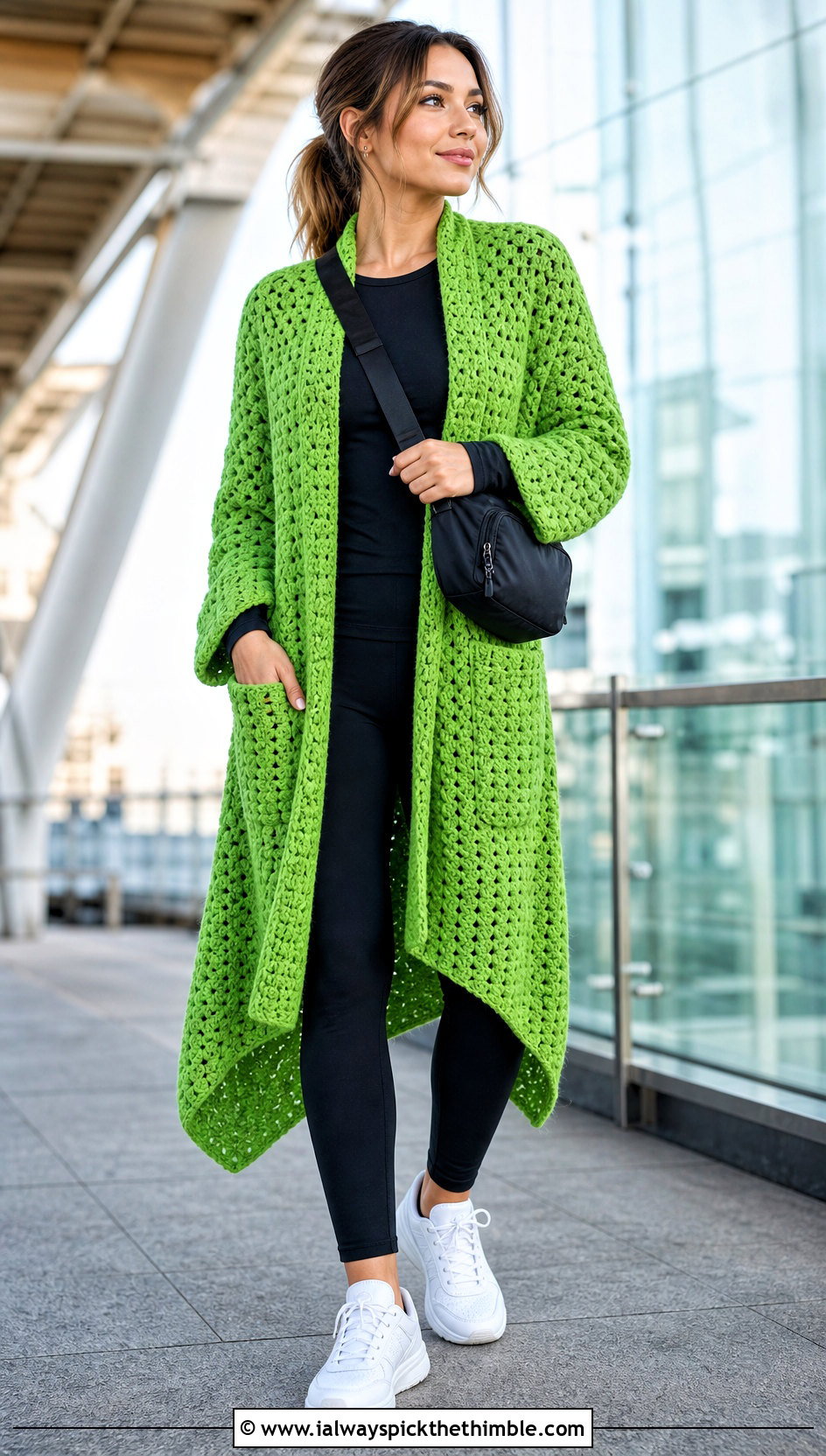 Granny Pocket Shawl With Leggings - 15 Granny Crochet Shawl outfit ideas