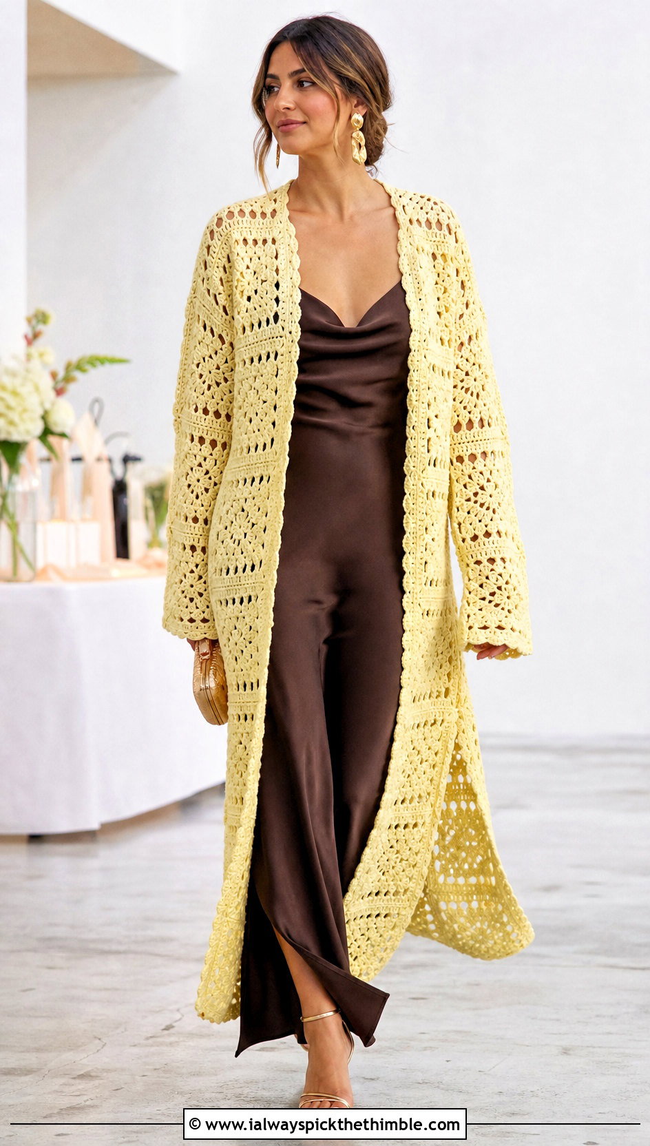 Granny Square Afghan Duster Cardigan With Satin Slip Dress - 15 crochet granny square afghan style coat cardigan outfit ideas
