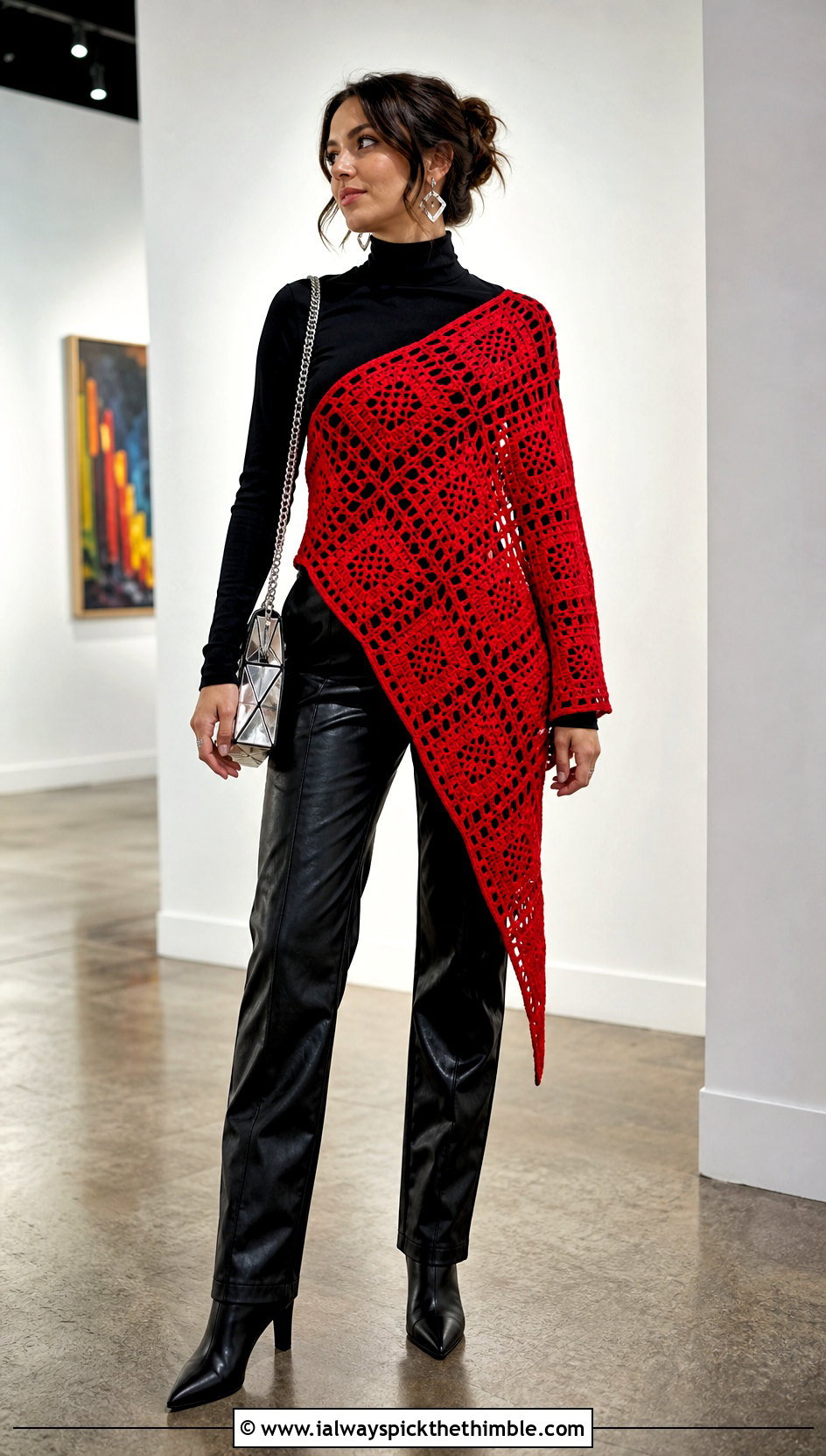 Granny Square Asymmetrical Cover Up With Leather Pants - 25 granny square cover up outfit ideas
