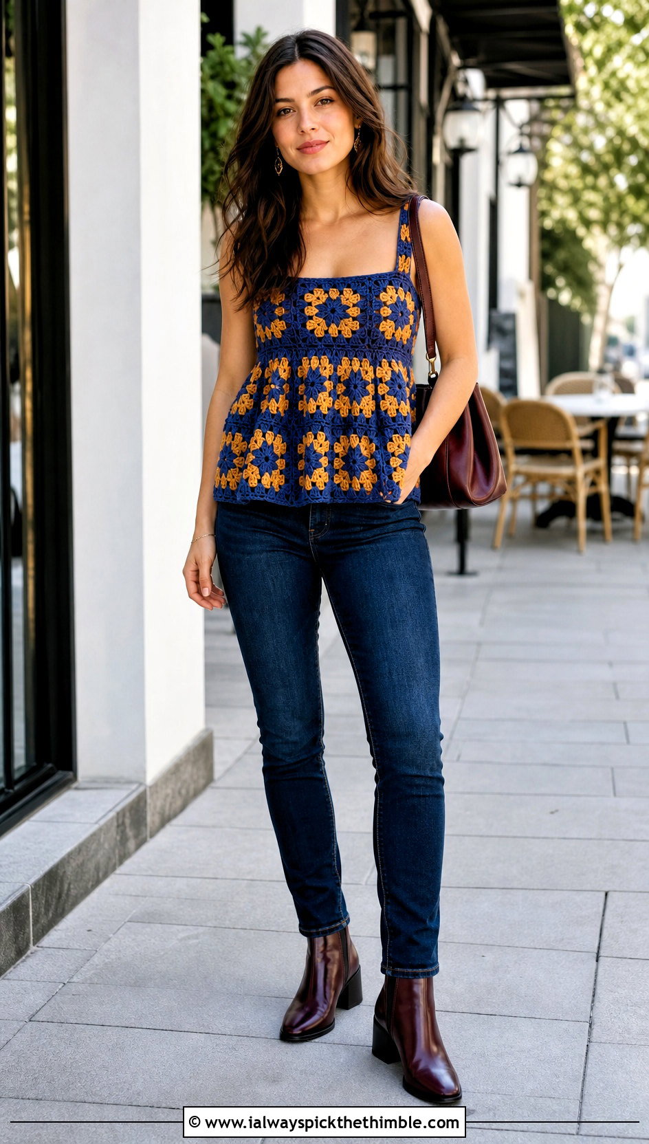 Granny Square Babydoll Top With Slim Jeans - 25 granny squares top outfit ideas