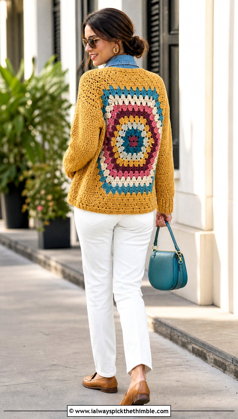 Granny Square Back Hexagon Cardigan With White Jeans - 25 granny square hexagon cardigan outfit ideas