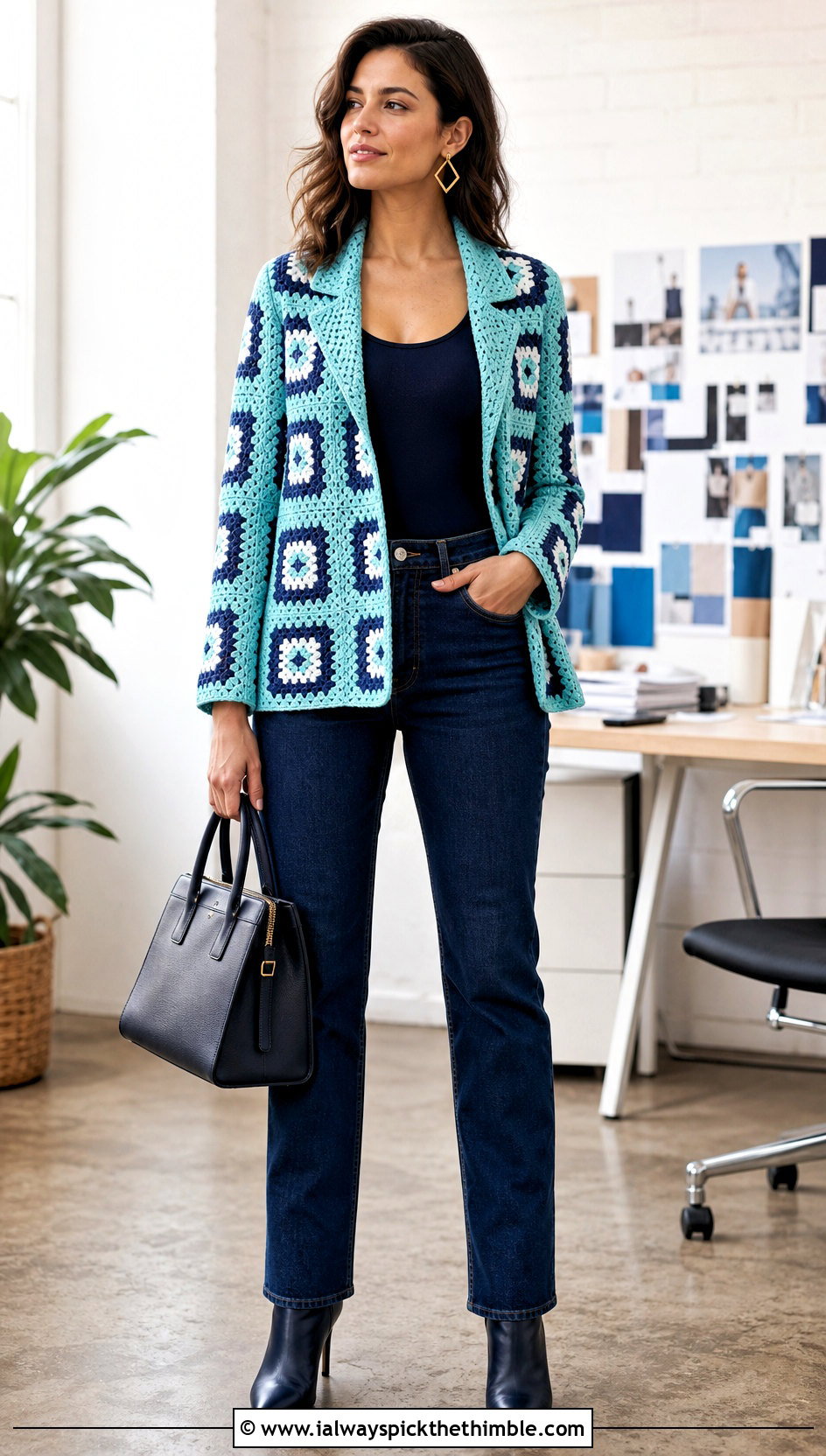 Granny Square Blazer With Dark Wash Denim - 25 Granny Square Clothing Ideas