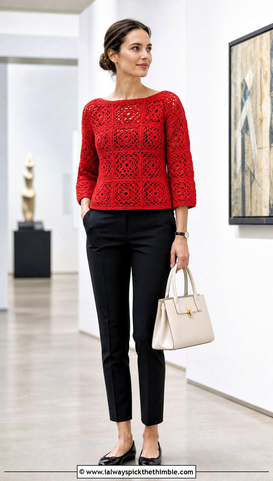 Granny Square Boat Neck Top With Cigarette Pants - 25 granny squares top outfit ideas