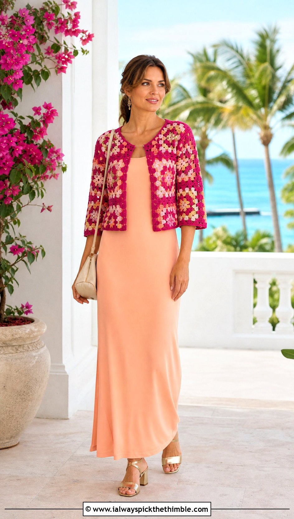 Granny Square Bolero Jacket With Maxi Dress - 20 granny square jackets outfit ideas