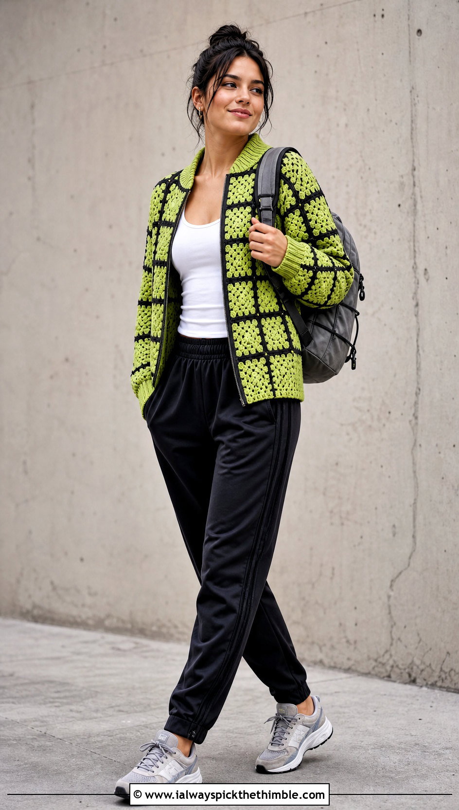 Granny Square Bomber Jacket With Track Pants - 25 granny square jacket outfit ideas
