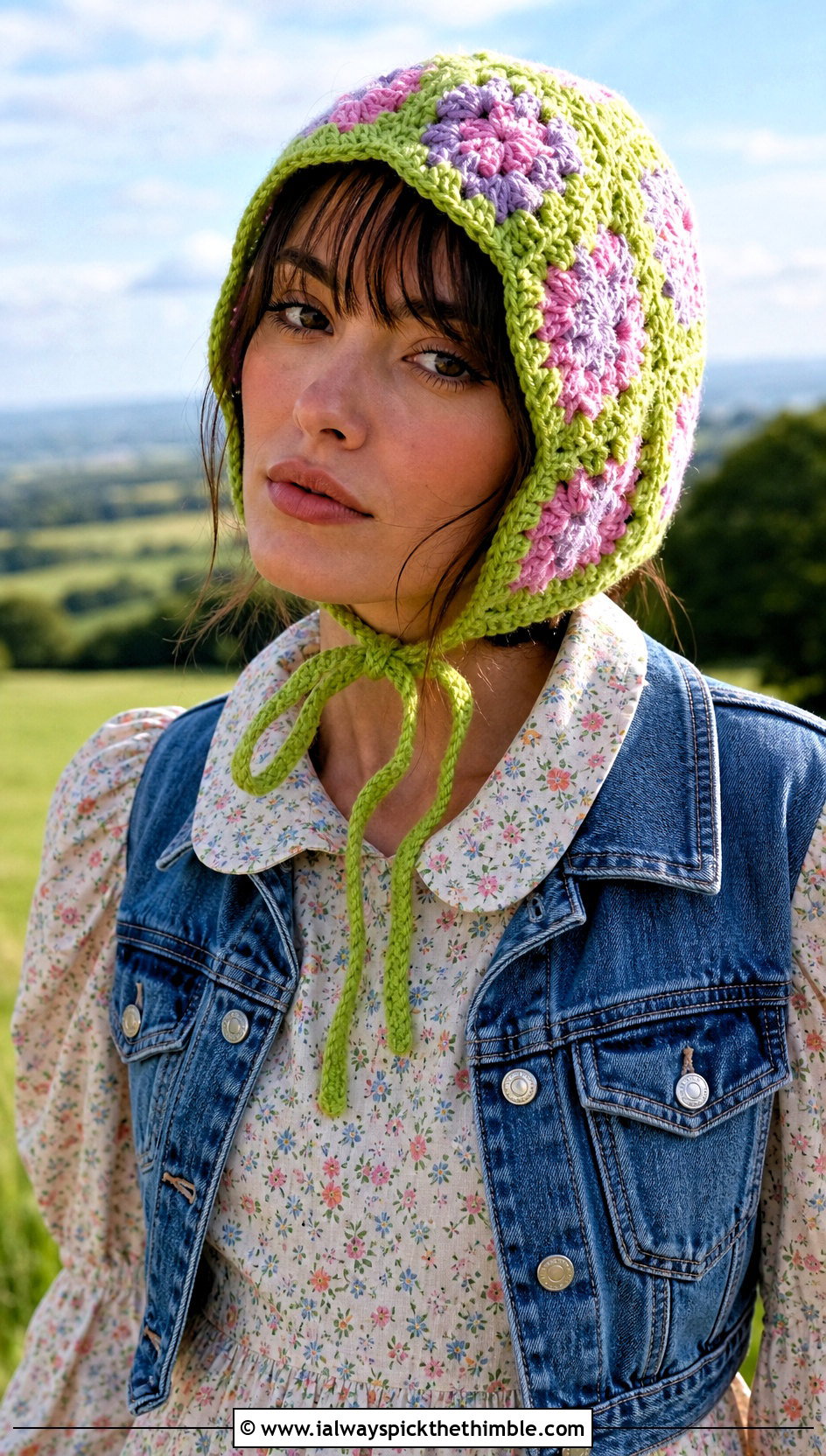 Granny Square Bonnet With Prairie Dress - 25 granny square hats outfit ideas