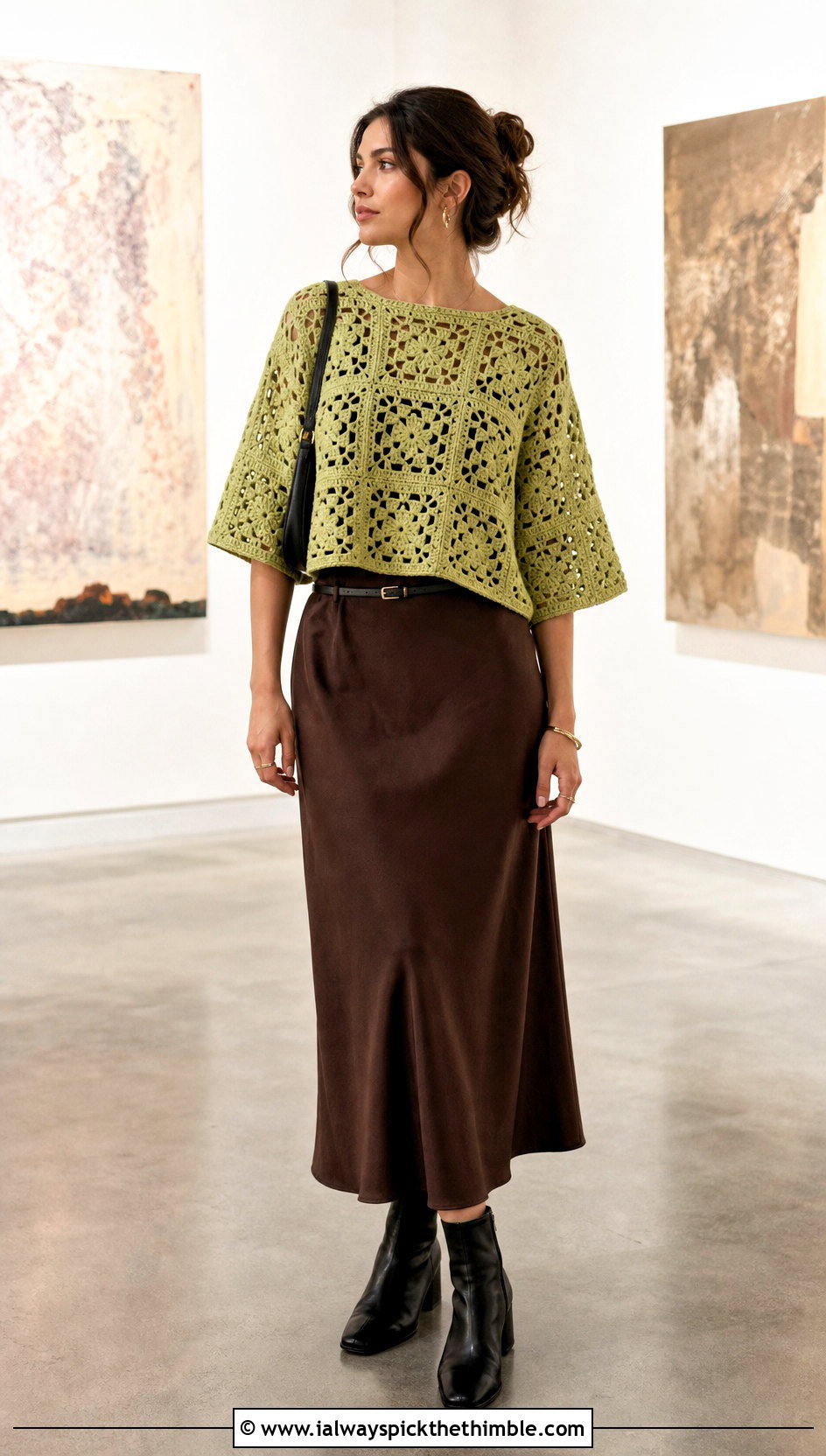 Granny Square Boxy Top With Slip Dress - 25 granny squares top outfit ideas