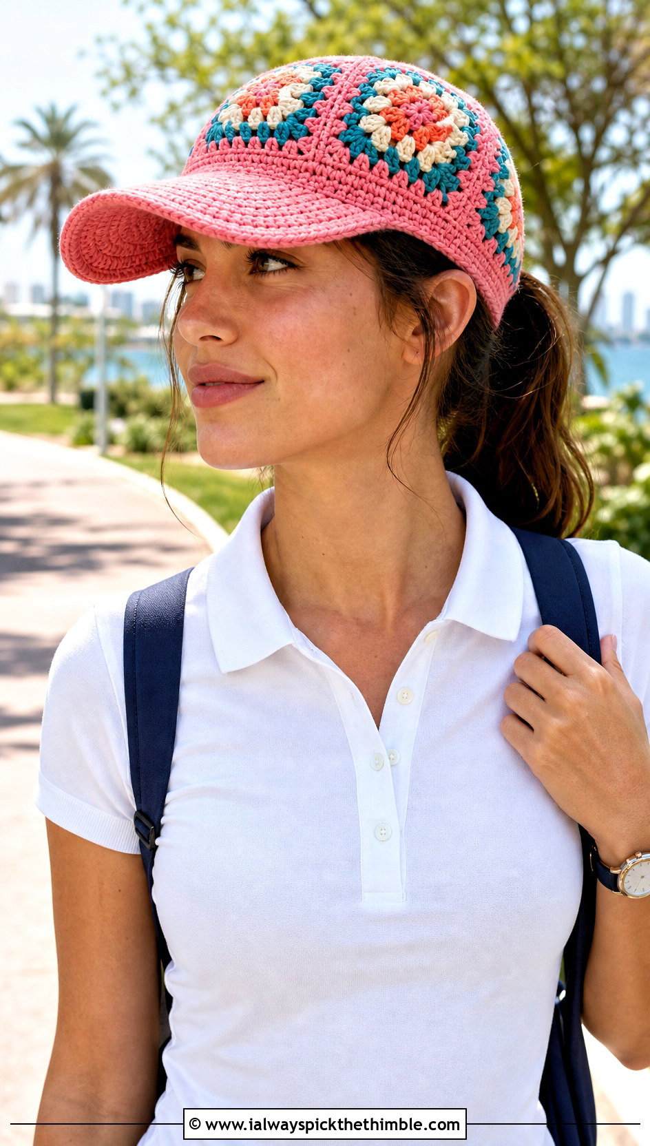 Granny Square Brim Cap With Polo Shirt And Shorts - 25 granny square hat outfit ideas