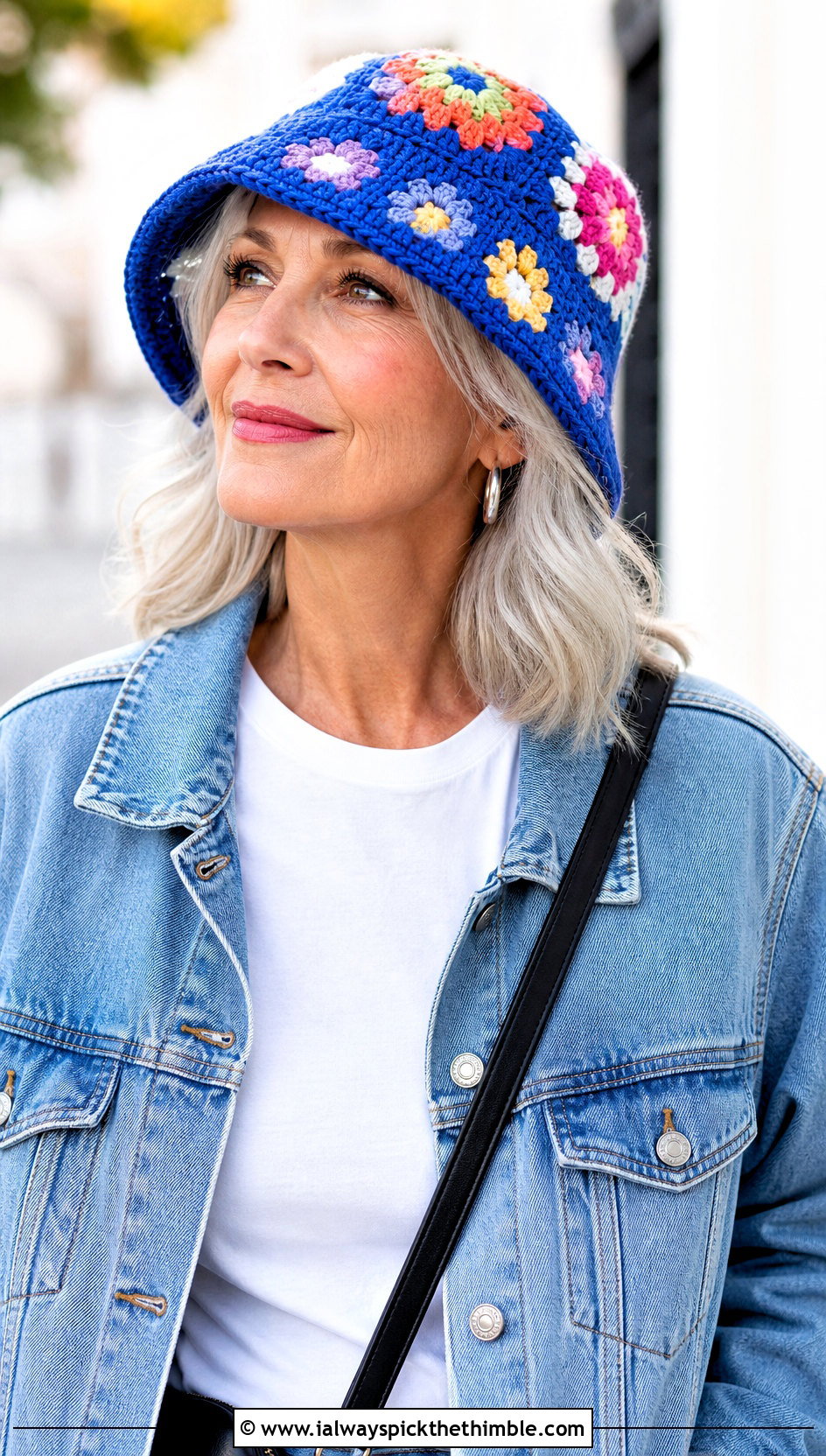 Granny Square Bucket Hat With Denim Jacket - 20 Crochet Hat For Grandma outfit ideas