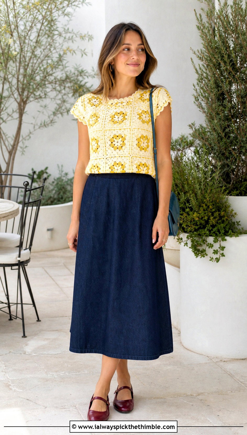 Granny Square Cap Sleeve Top With A Line Skirt - 25 granny squares top outfit ideas