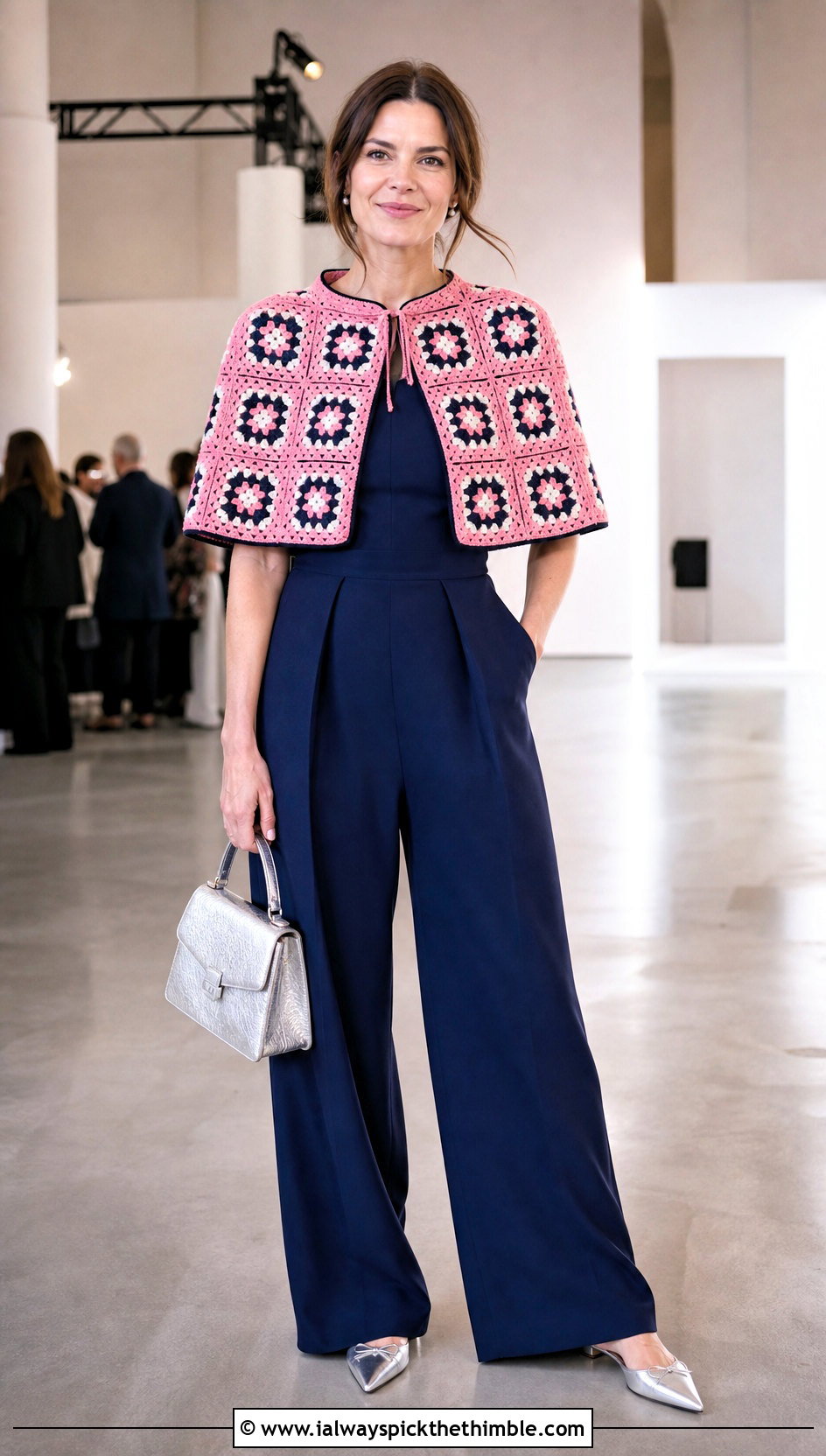 Granny Square Capelet With Tailored Jumpsuit - 25 Granny Square Outfit ideas