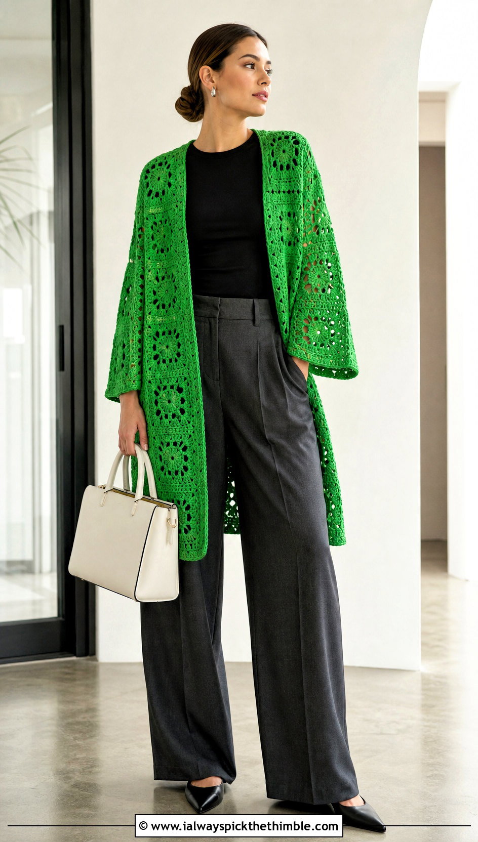 Granny Square Cardigan Cover Up With Tailored Trousers - 25 granny square cover up outfit ideas