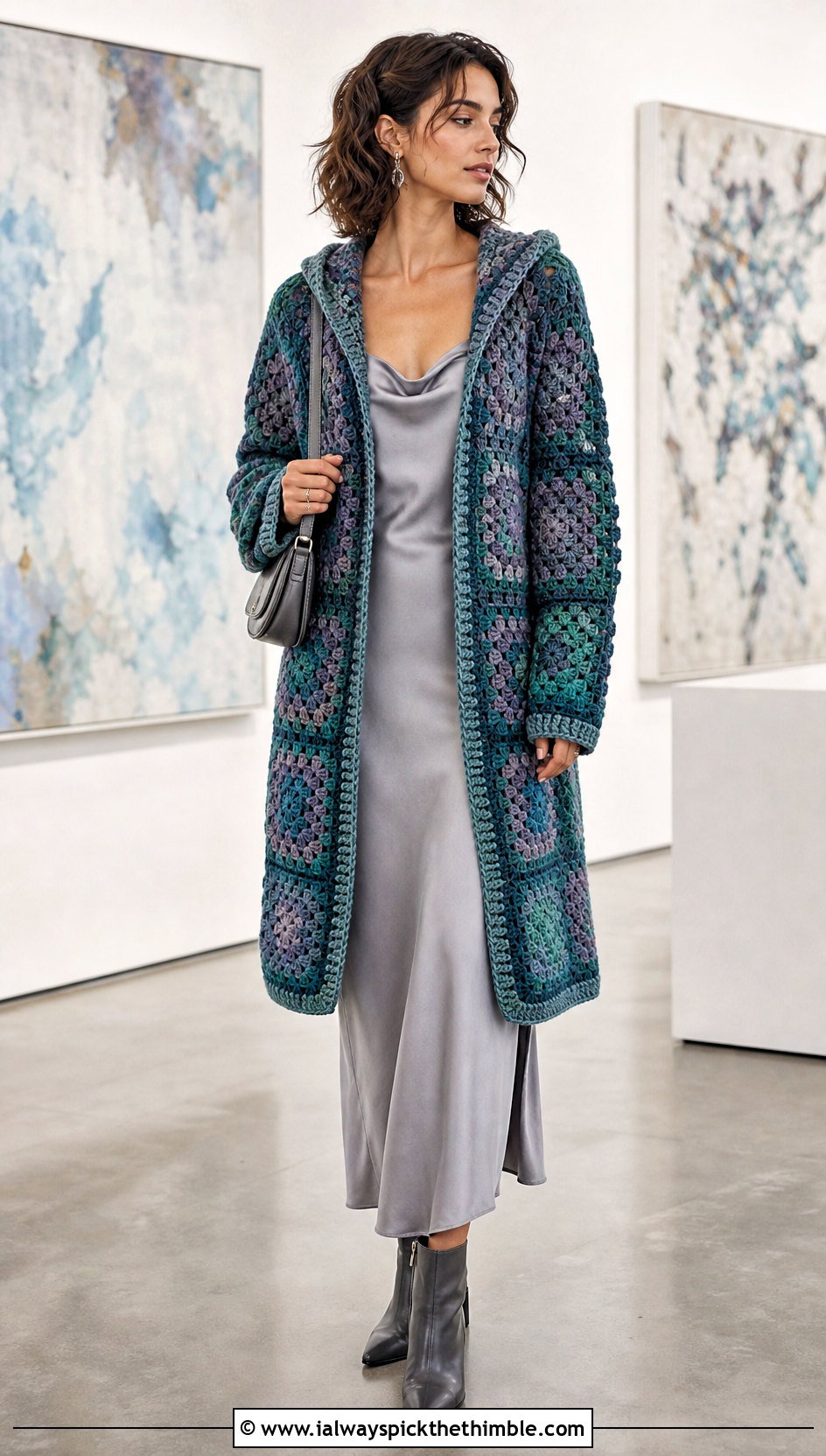 Granny Square Cardigan Hoodie With Slip Dress - 25 granny square hoodie outfit ideas