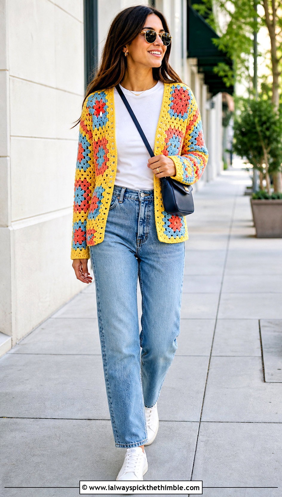 Granny Square Cardigan With Straight Leg Jeans - 20 crochet clothing ideas