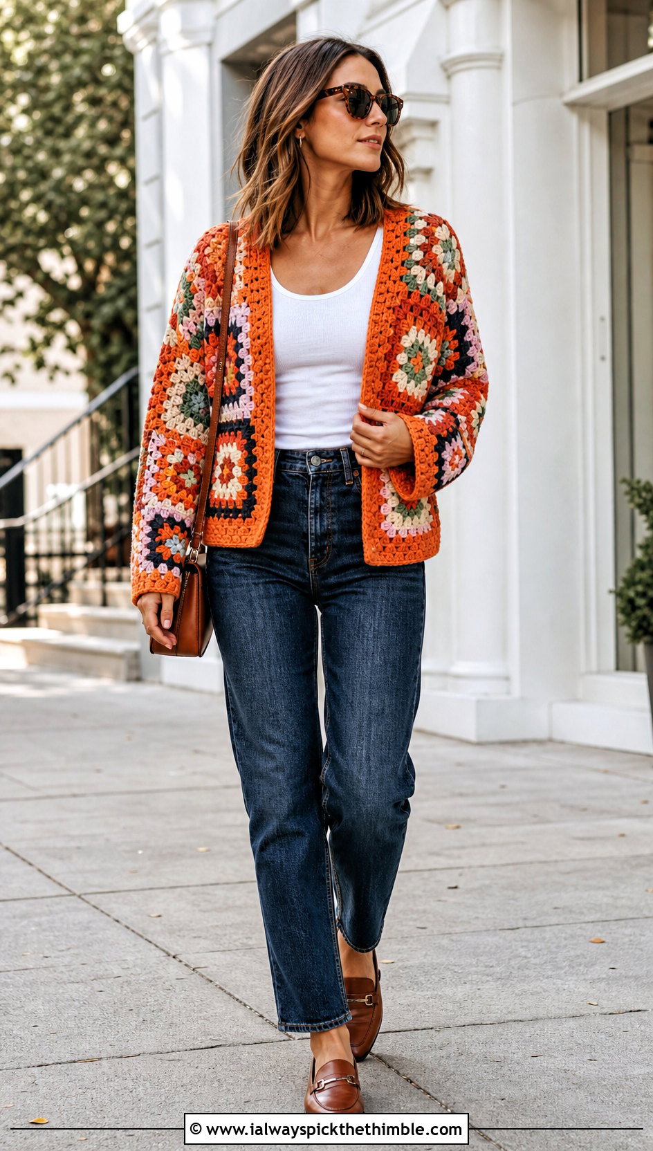 Granny Square Cardigan With Straight Leg Jeans - 20 unique crochet clothes and outfit ideas