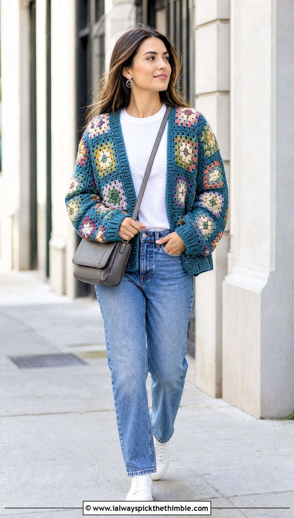 Granny Square Cardigan With Straight Leg Jeans - 25 Granny Square Clothing Ideas