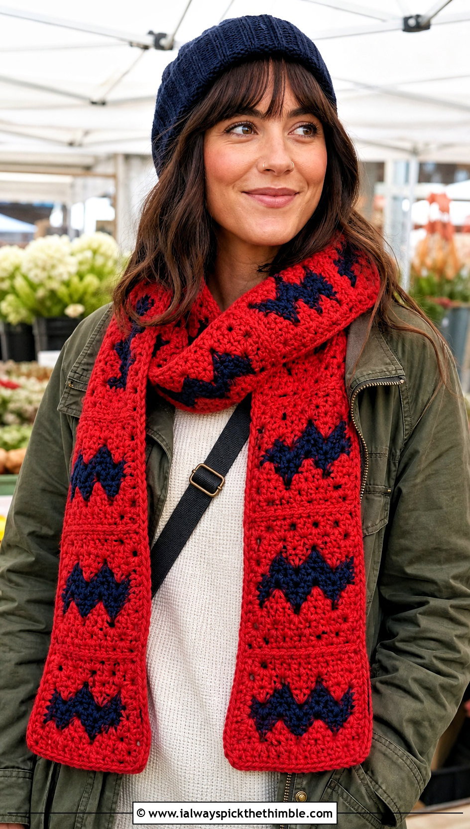 Granny Square Charlie Brown Scarf With Utility Jacket - 15 Crochet Charlie Brown Scarf outfit ideas