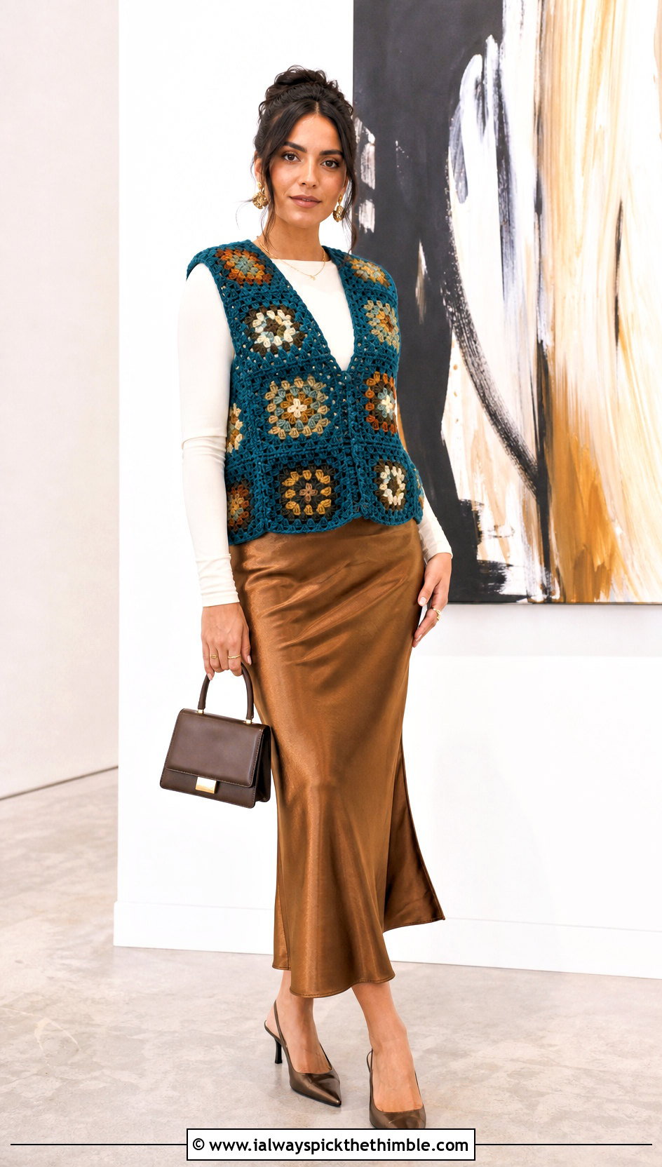 Granny Square Chunky Crochet Vest With Slip Skirt - 20 crochet chunky vest outfit ideas