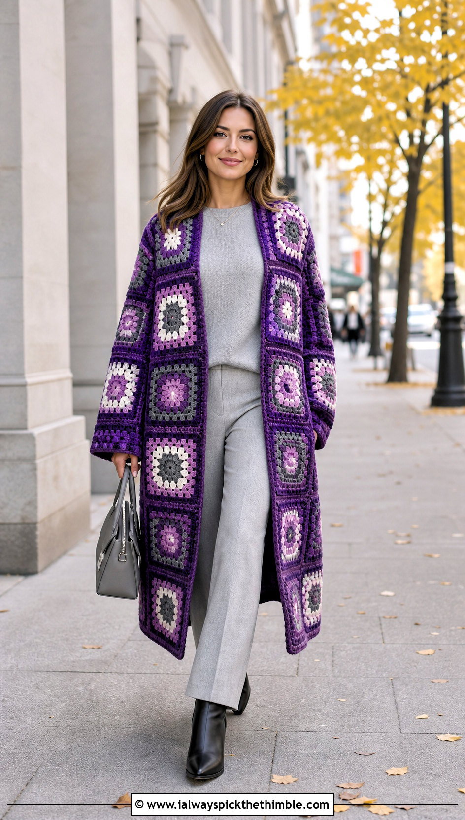 Granny Square Coat With Monochrome Basics - 25 Granny Square Clothing Ideas