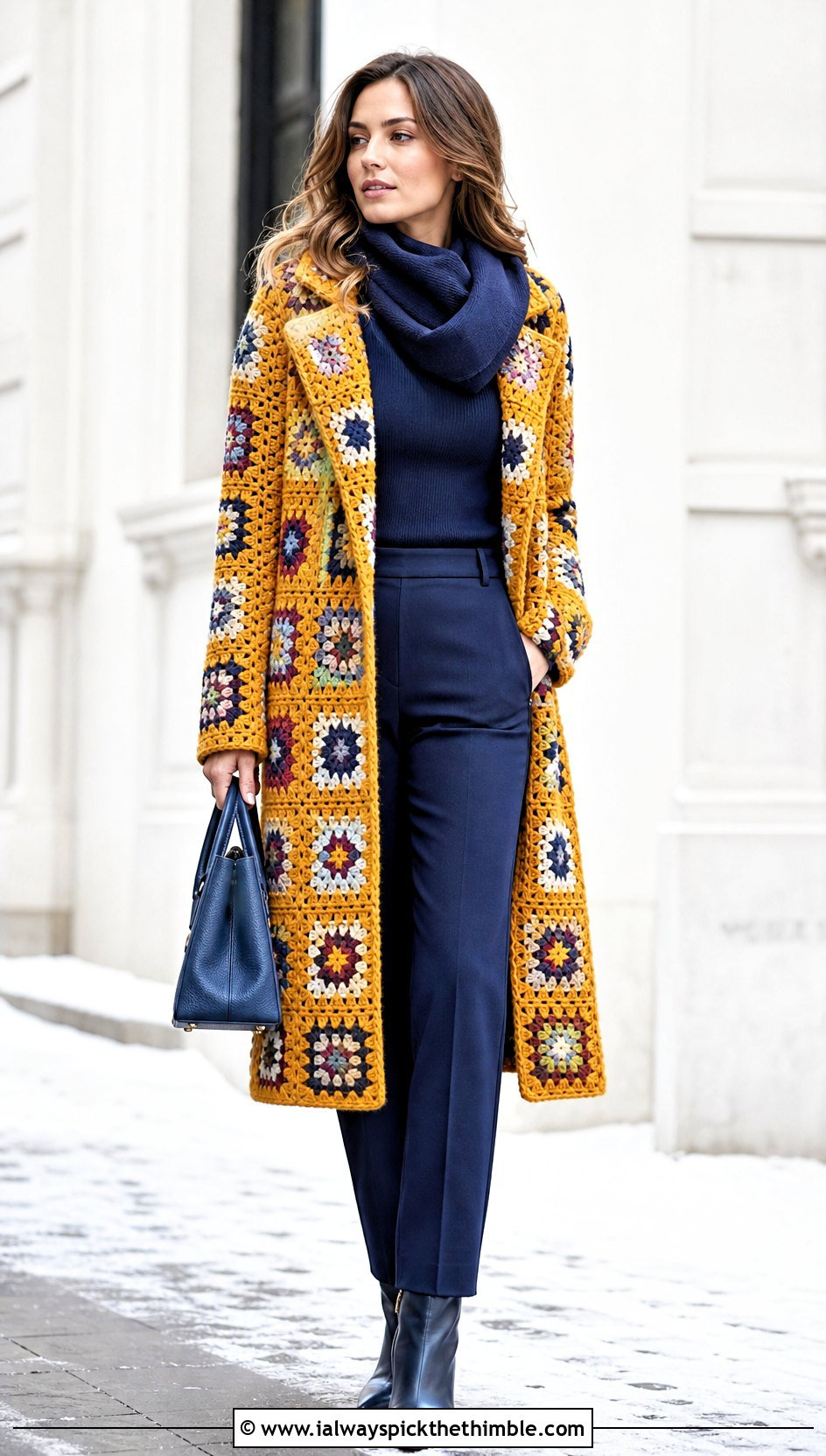 Granny Square Coat With Monochrome Basics - 25 granny square clothes and outfit ideas