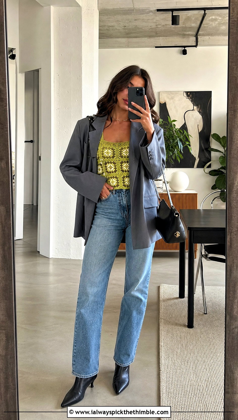 Granny Square Corset Top With Blazer And Jeans - 25 granny squares top outfit ideas