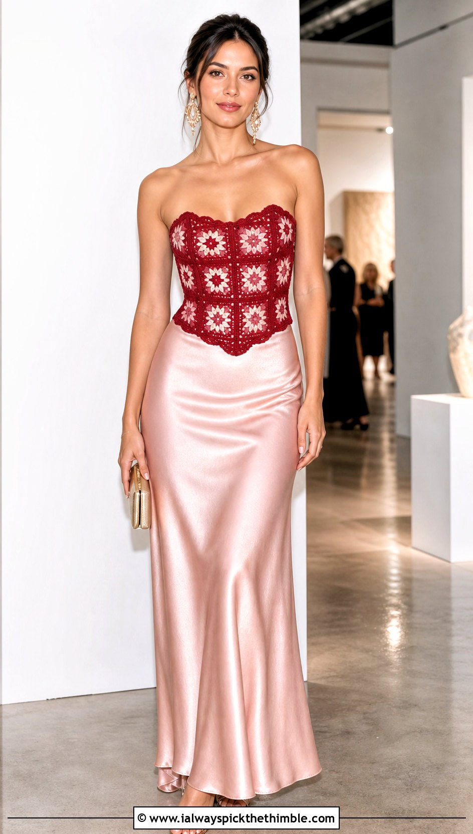 Granny Square Corset Top With Satin Maxi Skirt - 25 granny square top outfit ideas