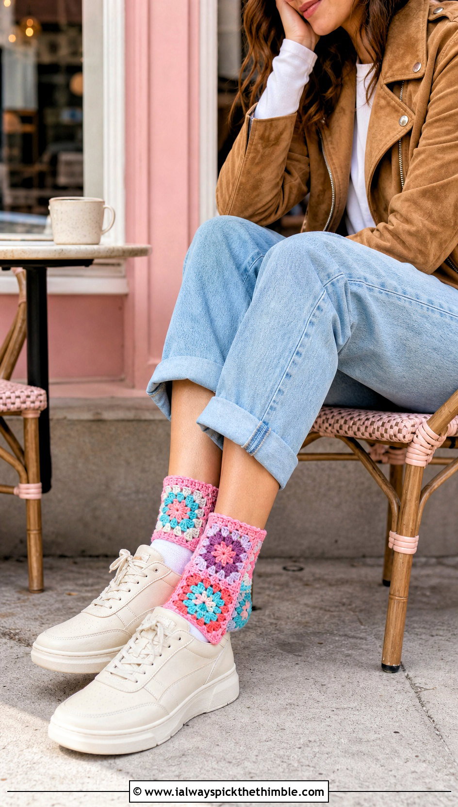 Granny Square Crochet Ankle Socks With Jeans - 20 crochet winter socks outfit ideas