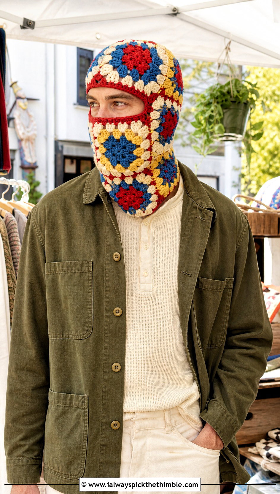 Granny Square Crochet Balaclava With Chore Coat - 20 crochet balaclava for men outfit ideas