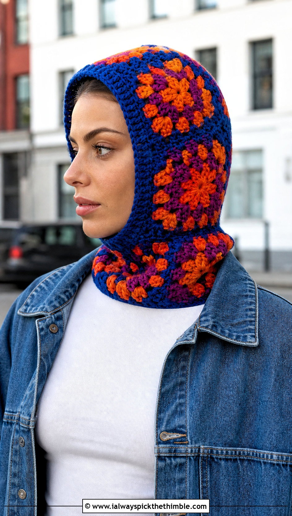 Granny Square Crochet Balaclava With Denim Jacket - 20 easy crochet balaclava outfit ideas
