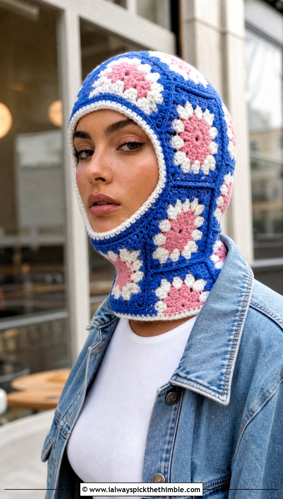 Granny Square Crochet Balaclava With Denim Jacket - 25 crochet balaclava outfit ideas