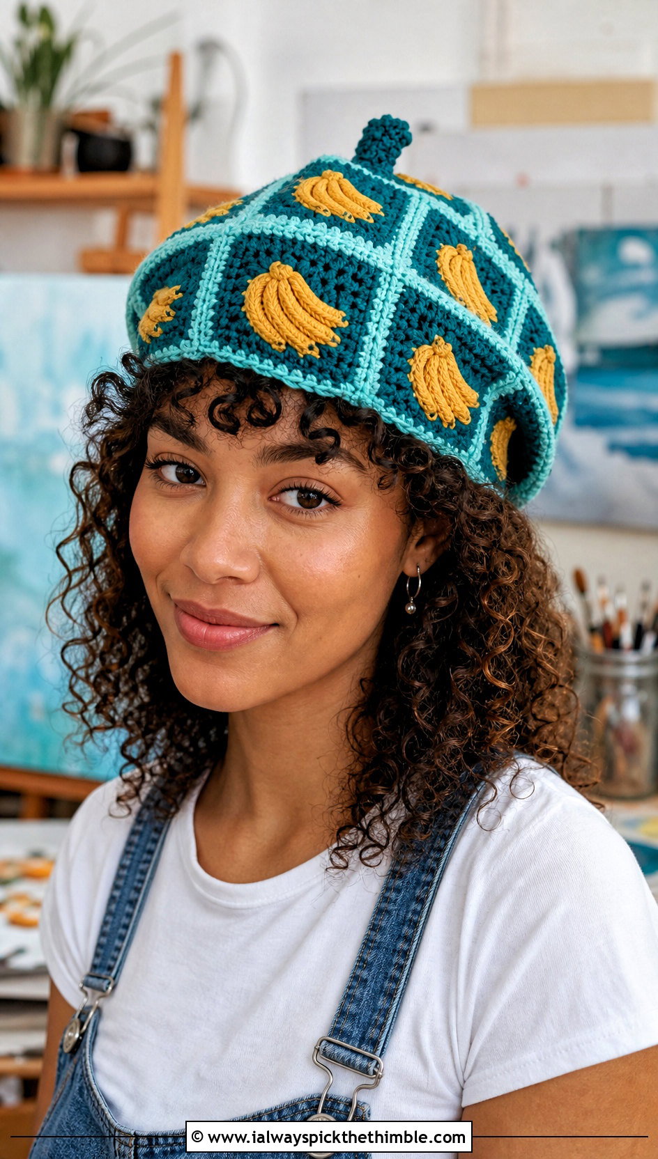 Granny Square Crochet Banana Hat With Overalls - 20 crochet banana hat outfit ideas