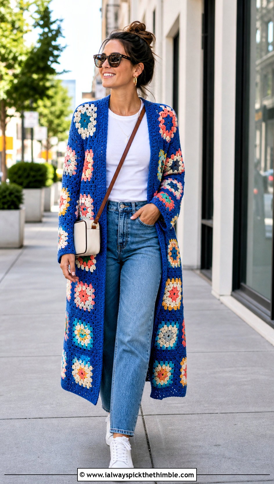 Granny Square Crochet Bathrobe With Jeans - 20 crochet bathrobe outfit ideas