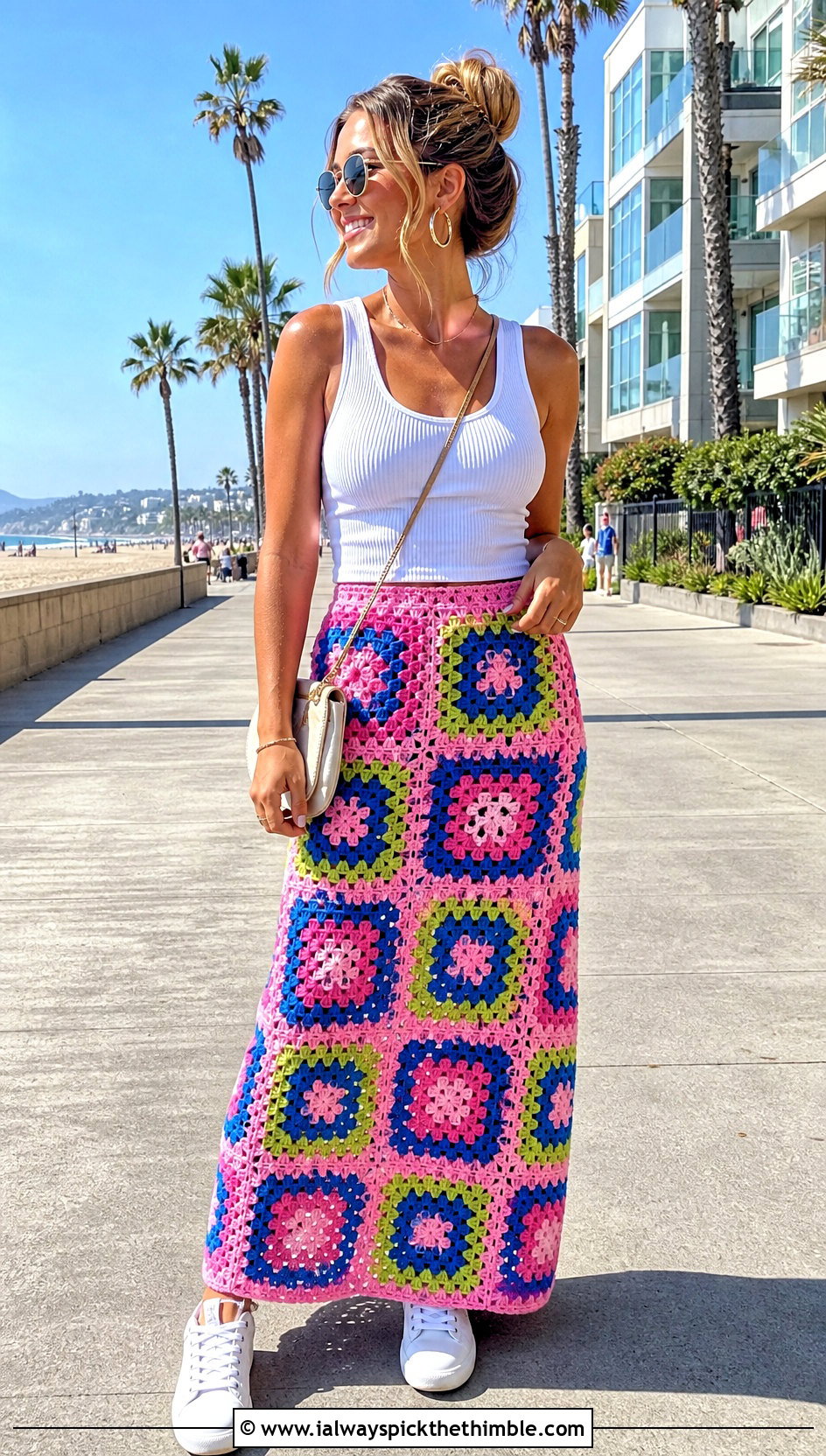 Granny Square Crochet Beach Maxi Skirt With Ribbed Tank - 20 crochet beach maxi skirt outfit ideas