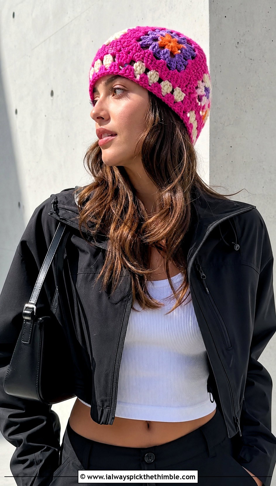 Granny Square Crochet Beanie With Cargo Pants - 25 crochet beanie outfit ideas