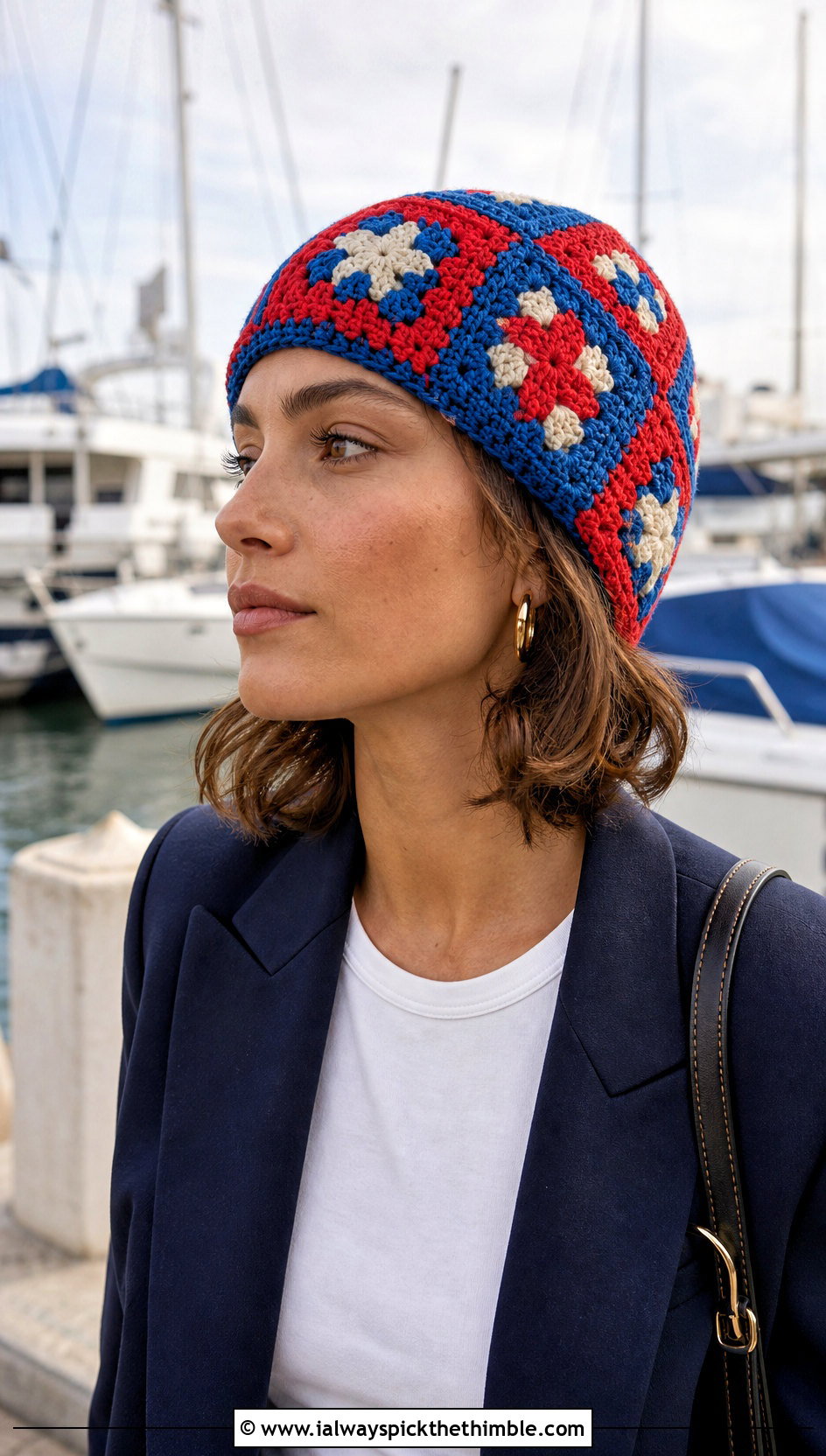 Granny Square Crochet Beanie With Tailored Blazer - 20 lakeside crochet beanie outfit ideas