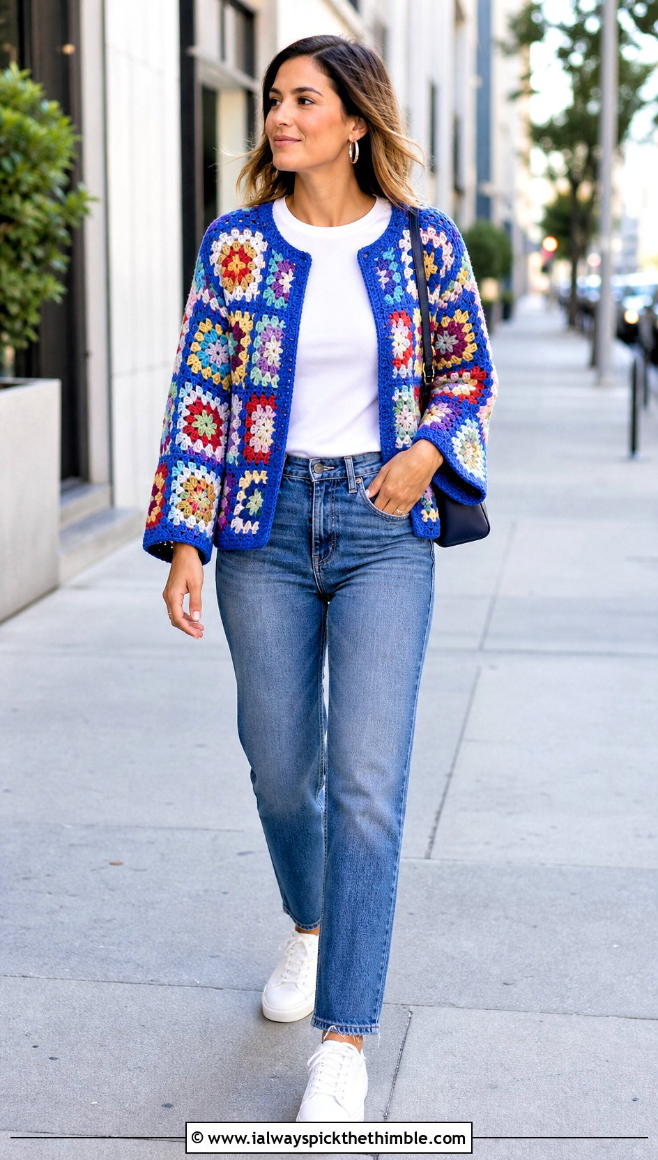 Granny Square Crochet Bed Jacket With Straight Jeans - 20 Crochet Bed Jackets outfit ideas