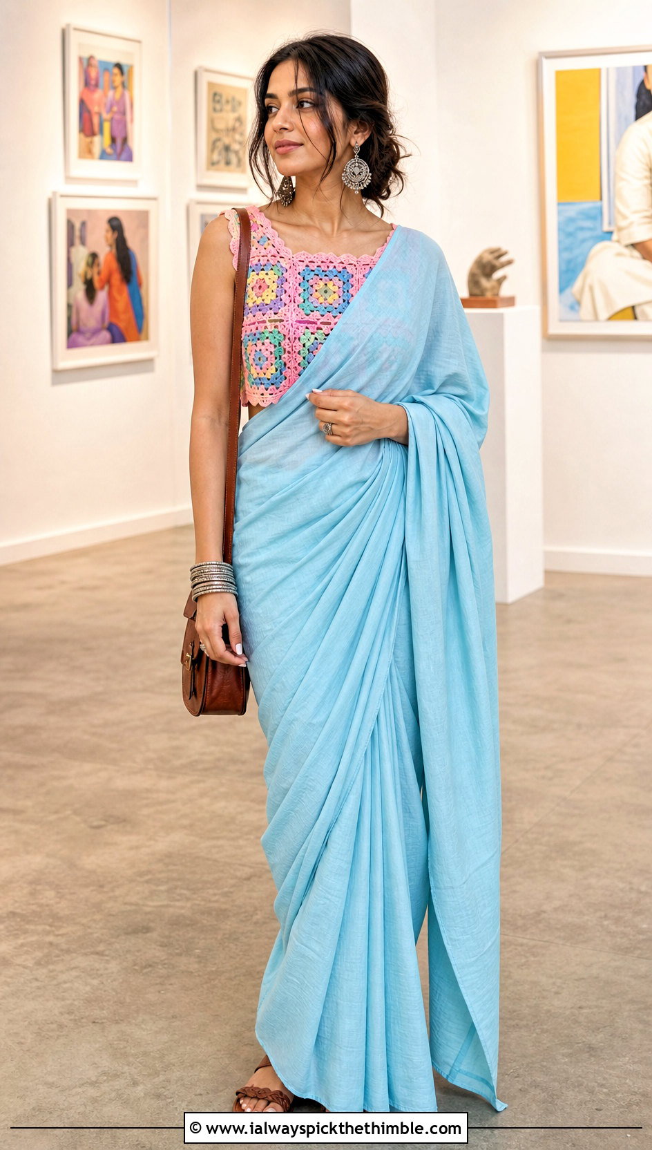 Granny Square Crochet Blouse With Cotton Saree - 25 Crochet Blouse For Saree outfit ideas