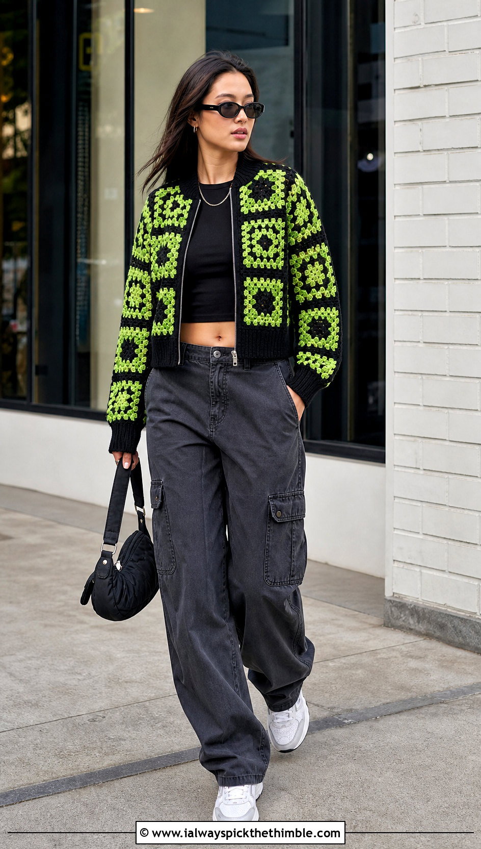 Granny Square Crochet Bomber Jacket With Cargo Pants - 15 Granny Square Crochet Coats & Jackets outfit ideas