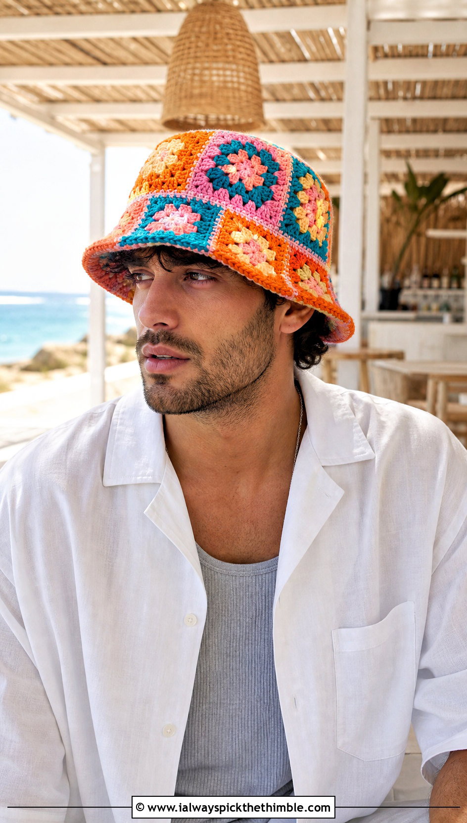 Granny Square Crochet Bucket Hat With Camp Shirt - 25 mens crochet hats outfit ideas