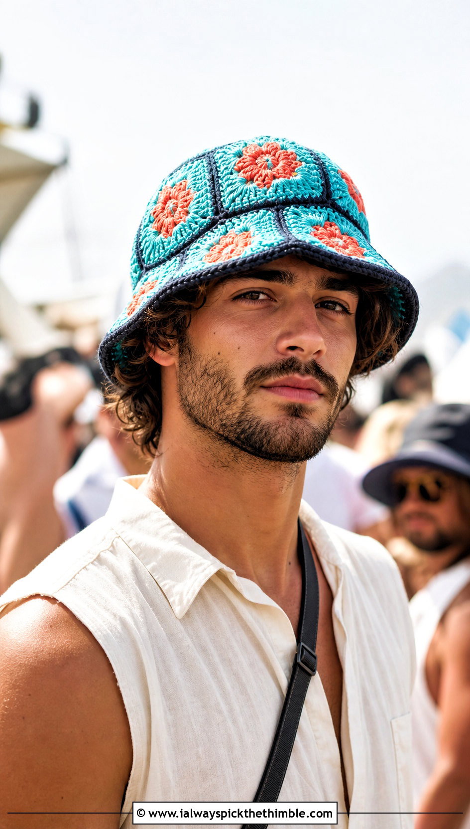 Granny Square Crochet Bucket Hat With Festival Outfit - 20 crochet hat ideas for men